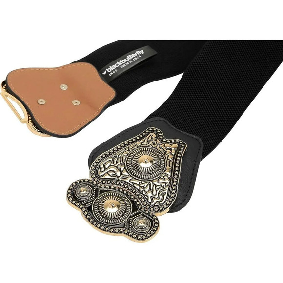 ❤️Women Black Butterfly Wide Elastic  Stretch Vintage Antique Retro Buckle Belt - Picture 4 of 5